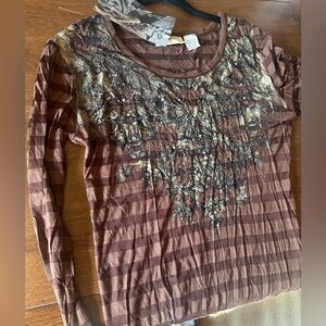 Brand New Miss Me Brown Striped Women's Top